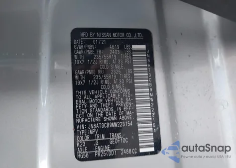 2021 Nissan Rogue Sl Intelligent Awd из США, поврежденный, VIN JN8AT3CB9MW223154